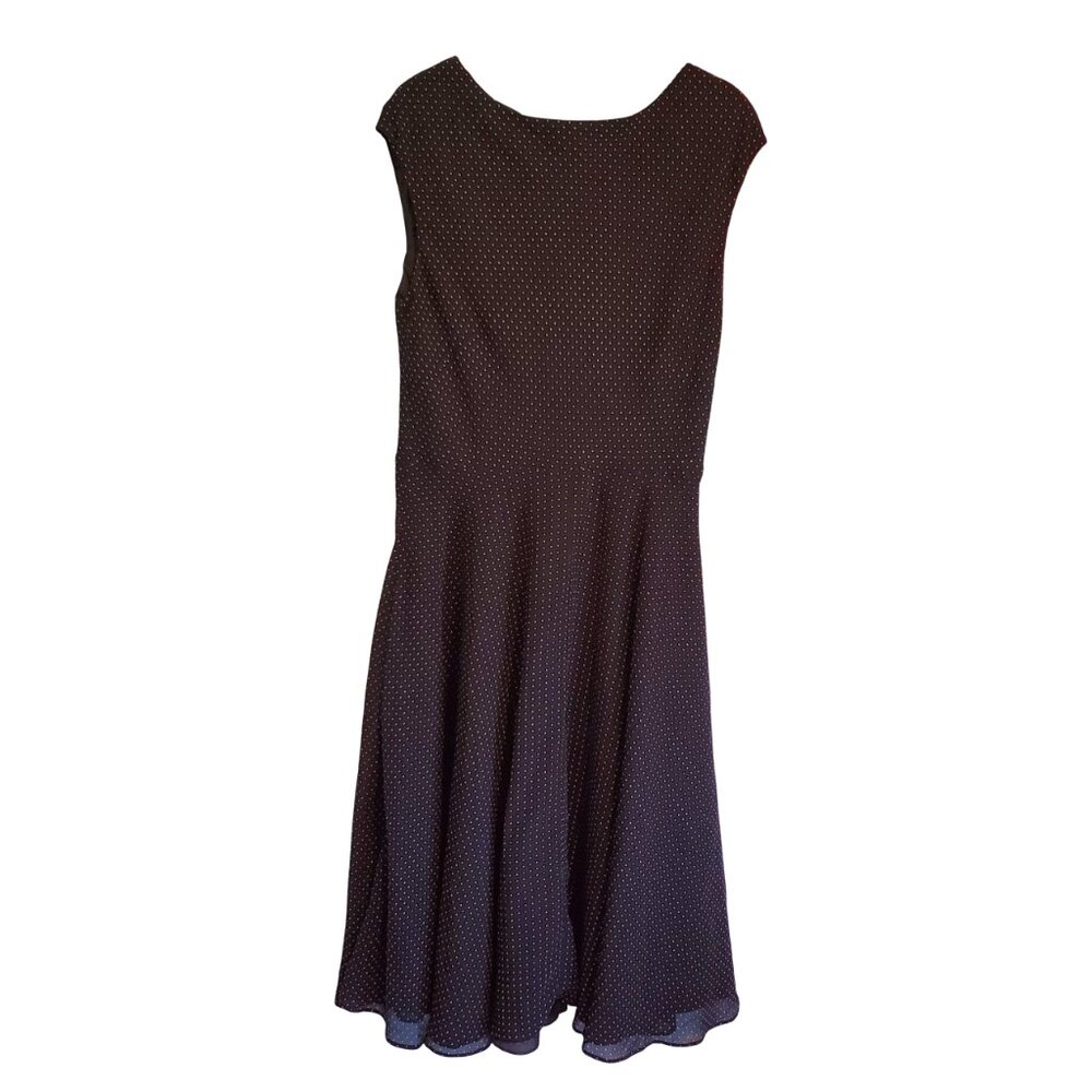 Vintage 90s Y2K Black White Polka Dot Sleeveless A Line Midi Dress Size 14